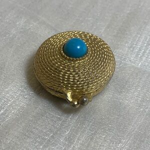 Vintage Estée Lauder Trinket Box Faux Turquoise Bead and Gold Tone Collectible